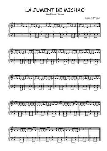 Téléchargez l'arrangement pour piano de la partition de La jument de Michao en PDF